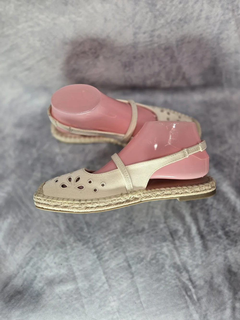 Time and Tru Cream Mary Jane Espadrille Flats with Floral Cutouts